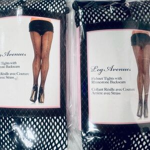 2 Leg Avenue Black Fishnet Tights with Rhinestone Detail New in plastic